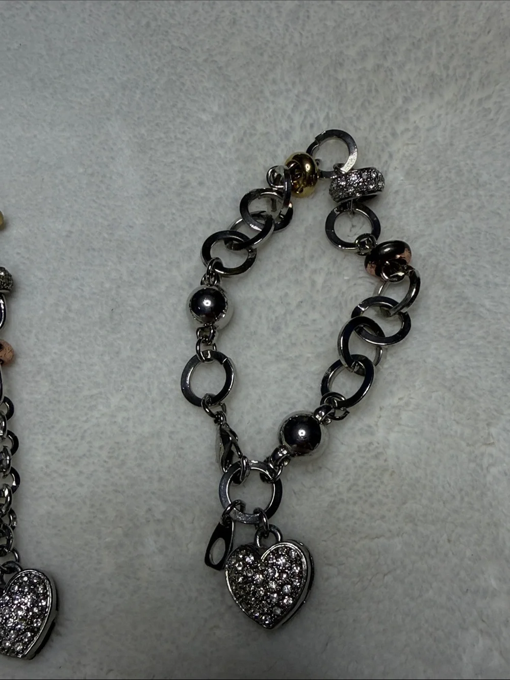 Silver-Tone Heart Pendant Necklace & Bracelet Set - Pave Crystal Accents
